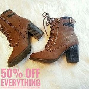 Dark Brown Booties Lace Up & Zip Up